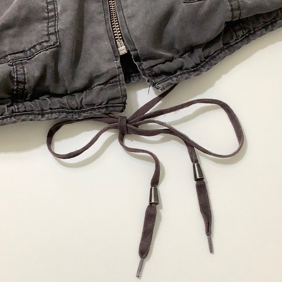 Free People Utility Army zip up hooded distressed lined lightweight jacket SZ S - Picture 10 of 16